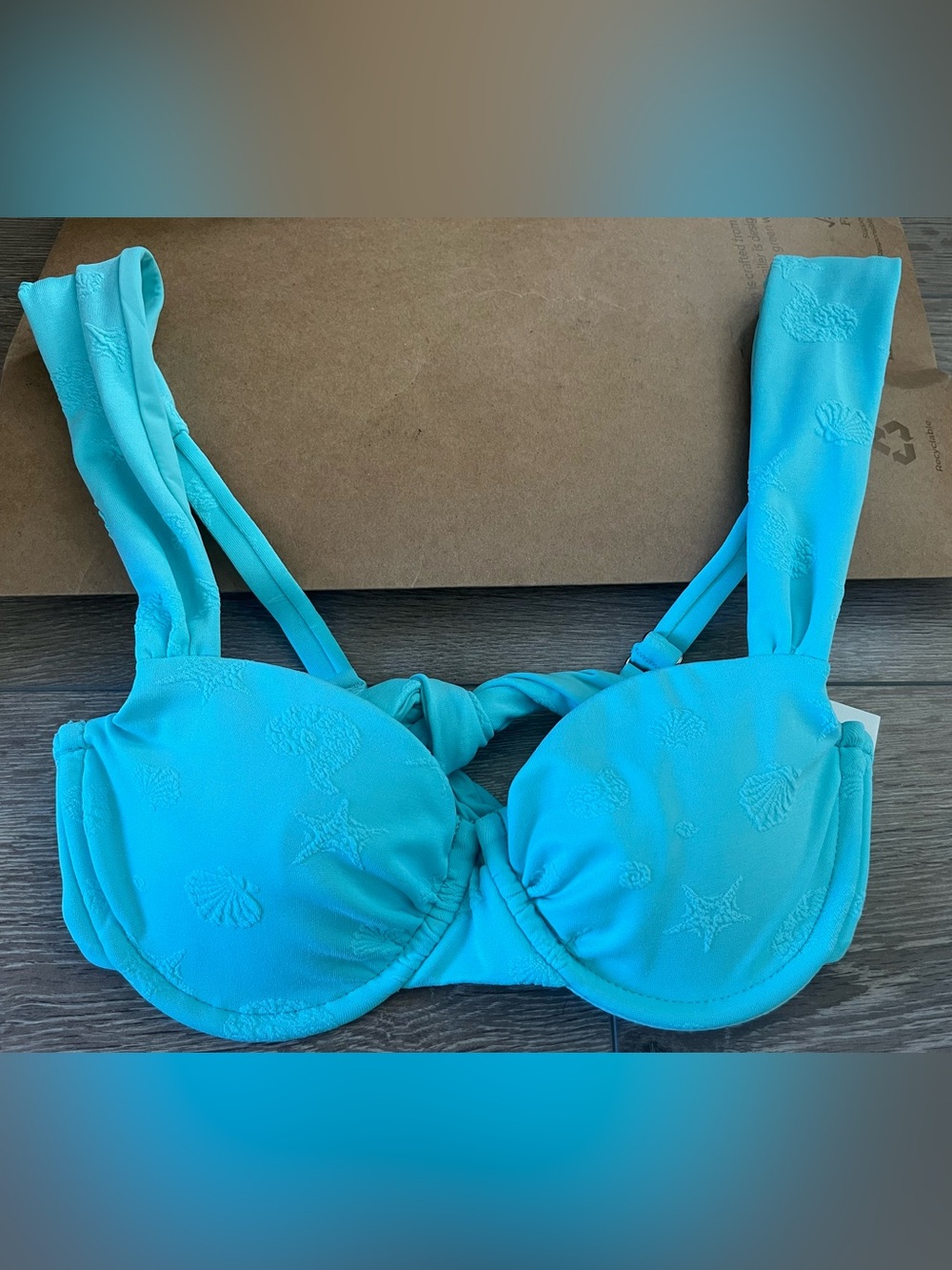 Dippin Daisy’s Verona Aqua Sky Embroidered Underwire Bikini Top